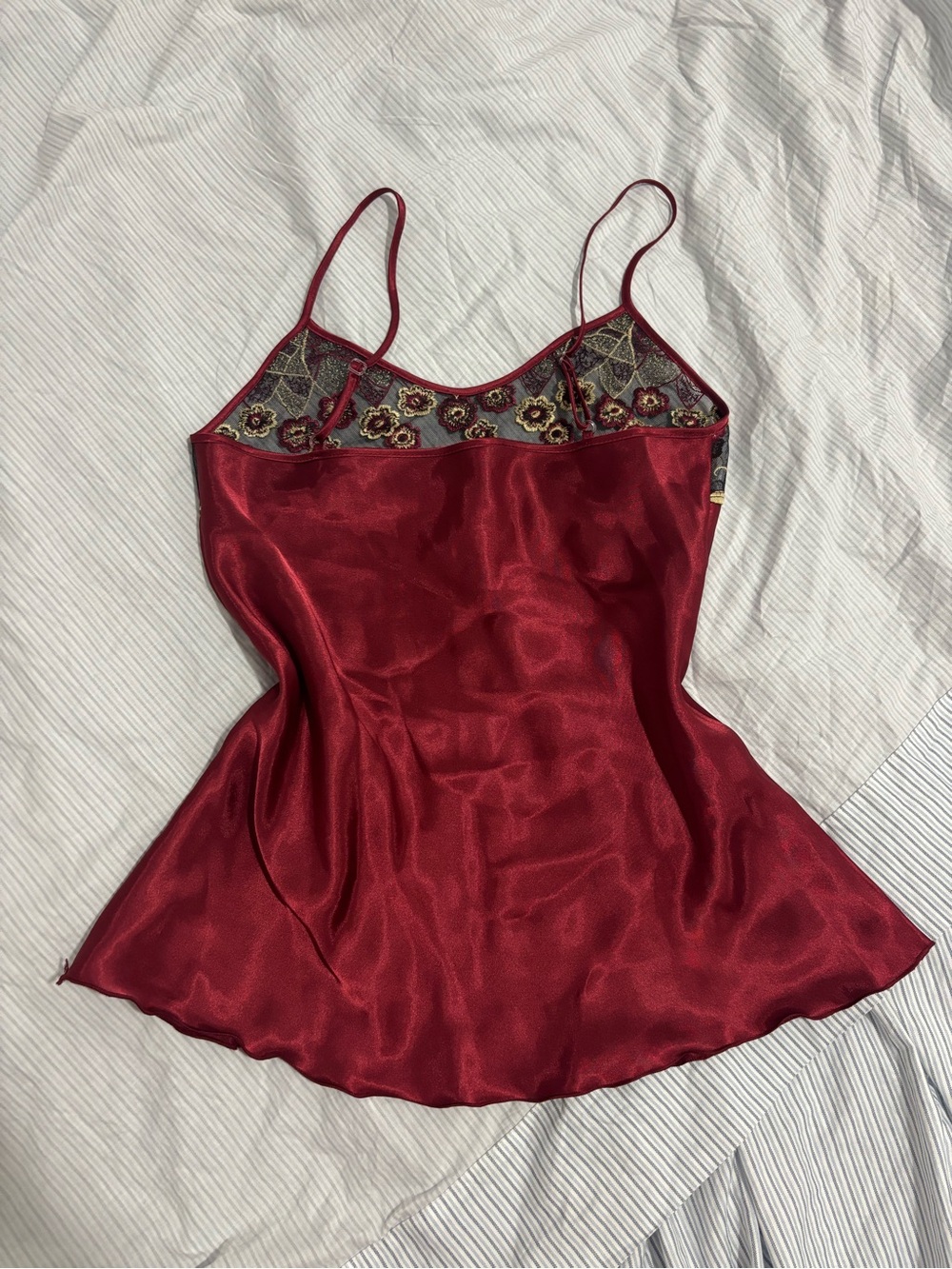 Red Satin Floral-Trim Slip Tank - Picture 3 of 3